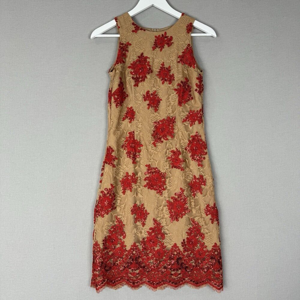 Dress The Population Womens Dress Medium‎ Red Jenna Embroidered Cocktail Holiday
